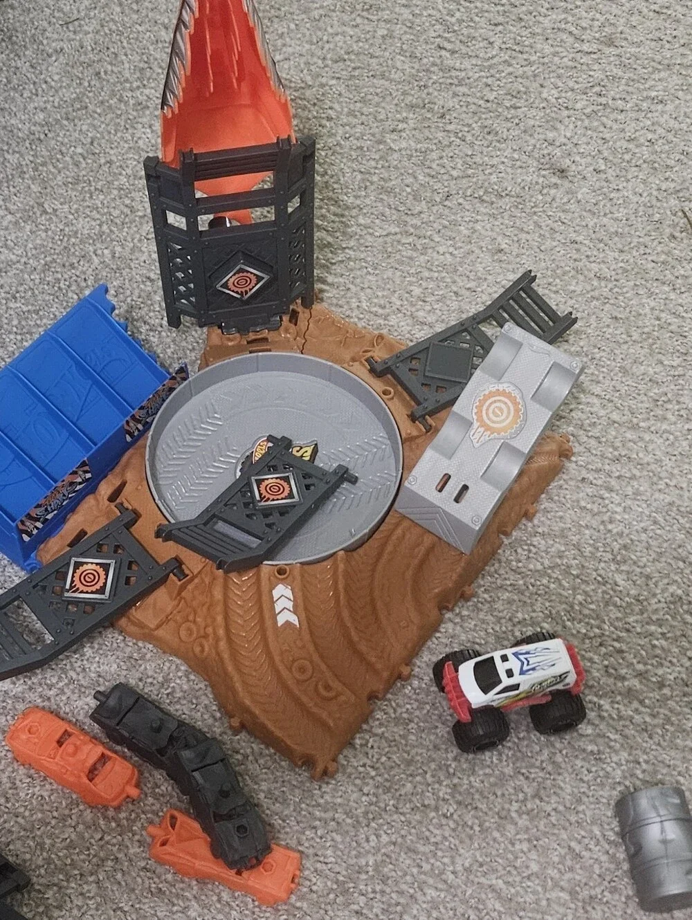2 Hot Wheels Blue & Orange Monster Trucks Track Playsets